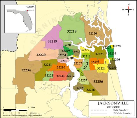 A vintage map of Jacksonville, FL depicting various zip codes